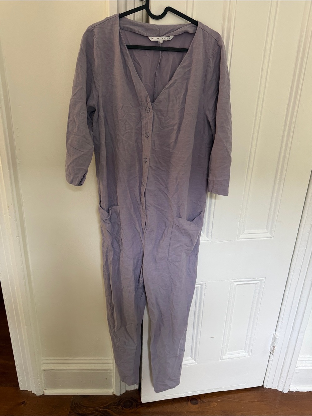 The Nines by Hatch Lavender Button-Front Maternity Jumpsuit
